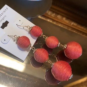 Wrapped Orange Triple Ball Earrings